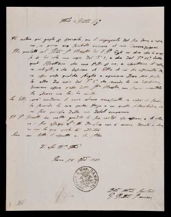 Lettera di Pianciani, Giovanni Battista a Bartelloni, Bartolomeo